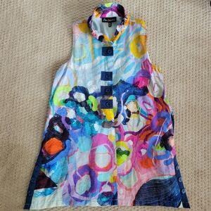 Claire Desjardins Artsy Abstract Print Sleeveless Tunic Blouse Multicolor Size M